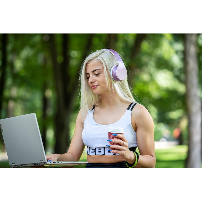 Бездротові навушники PowerLocus Over Ear Bluetooth з мікрофоном (Aux, для iPhone, Android, PC) білий/фіолетовий