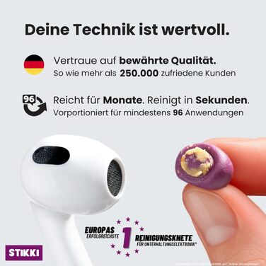 Клейка губка для чищення телефону та навушників STIKKI - професійний набір для чищення з щітками та інструментом для роз'ємів USB-C та Lightning. Чистить важкодоступні місця, сумісний з Airpods, iPhone та іншими пристроями.