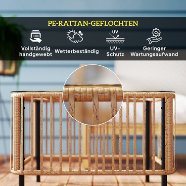 Столик Outsunny з ротангу Polyrattan, 65 x 65 x 43 см, стійкий до погодних умов, квадратний столик для тераси, журнальний столик для балкону, садові меблі для саду, тераси, балкону, з натуральним деревом | Aosom