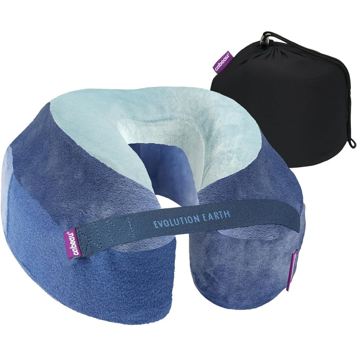 Подушка для шиї Cabeau Evolution Earth Deluxe з піною з пам'яті - блакитна, підтримка голови, шиї та підборіддя