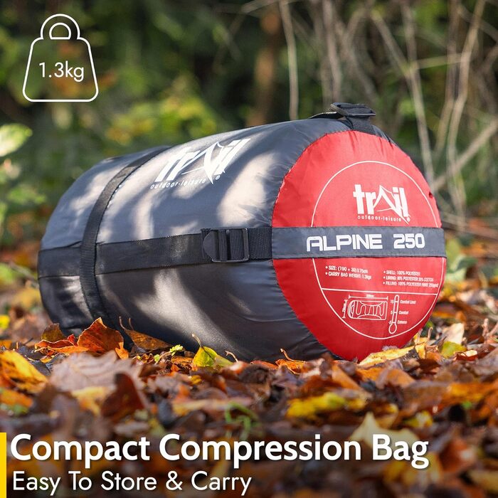 Спальний мішок Trail-Alpin, 250 г, 3 сезони, з капюшоном, легкий, компактний, компресійний мішок (Червоний)