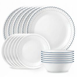 Посуд Corelle 18 предметів на 6 осіб, синьо-білий, міцний, для мікрохвильовки та посудомийної машини