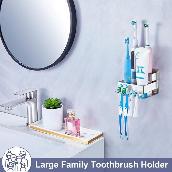 Electric toothbrush head holder, stainless steel, toothbrush holder, wall-mounted, screwless, toothbrush head holder, self-adhesive toothpaste holder for bathroom