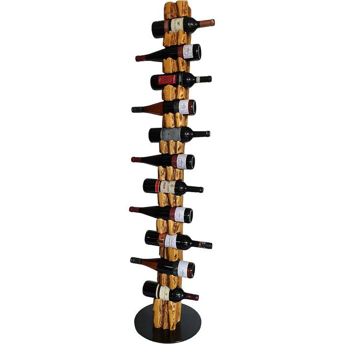 Wood & Wishes – Rustic Wine Rack, Wine Shelf, Wine Holder made of solid wood; handcrafted for 11 bottles of wine; height 158 cm Ø 34 cm; driftwood look; country house style; decorative unique piece