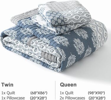 Комплект постільної білизни Finlonte Quilt Twin (1.5), блакитно-сірий-білий, 2-х частинний, 183x218 см