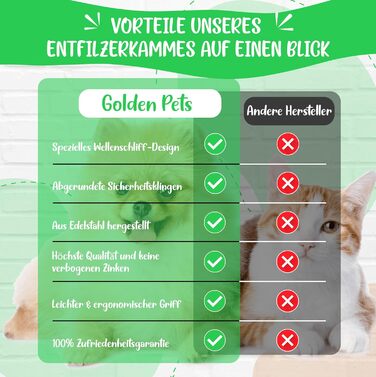 Гребінець для собак та котів Golden Pets Entfilzer Kamm - для середньої та довгої шерсті, 9 лез + електронний посібник з догляду