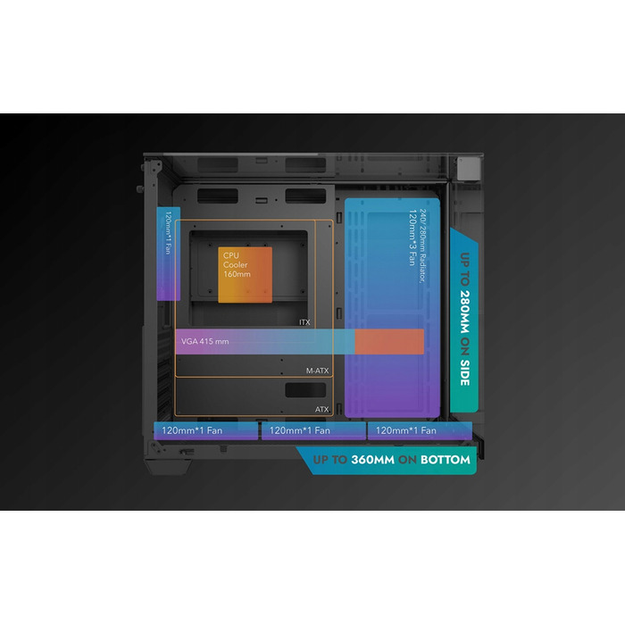 Корпус для комп'ютера darkFlash TH285 Cube Case ATX aRGB, 4 вентилятори, загартоване скло