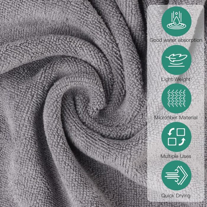 Мікрофібровий рушник URAQT, набір 12 шт. Швидковисихаючі рушники з мікрофібри для сауни, фітнесу, спорту, подорожей - рушник для фітнесу, спортивний рушник, пляжний рушник, 30x30 см