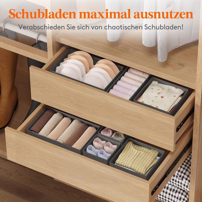 Lifewit Drawer Organizer Set, Closet Wardrobe Organizer Changing Table Drawer Organization System for Wardrobe Bedroom for Clothes, Children's Clothes, Socks, Underwear, Grey (Grey, 8)