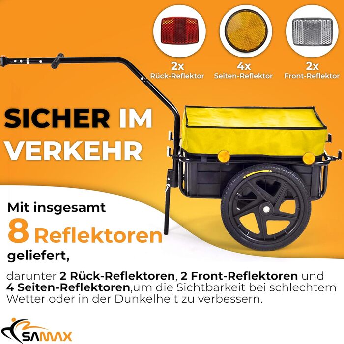 Причіп для велосипеда SAMAX 70 літрів / 60 кг, вантажний, з кріпленням, чорний, з пластиковою платформою