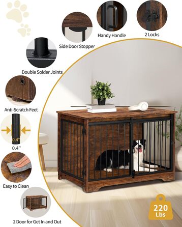 Клітка для собак Hzuaneri, 100 см, з розсувними дверима, дерев'яна, для дому, 100 x 60 x 68 см, вінтажний колір