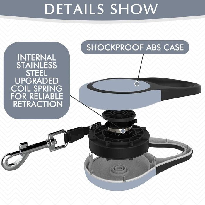 KOOLTAIL Подвійна висувна повіддя для собак на двох, до 50 кг, міцна, 5 м, поворот на 360°, без перекручування, кнопка блокування, для маленьких та середніх собак (Сірий)
