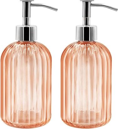 Набір з 2 скляних дозатори для мила з помпою, 400 мл, для мила, шампуню, лосьйону, багаторазові, для кухні, ванної, пральні (бурштиновий)