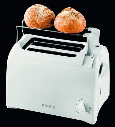 Krups Toaster Pro Aroma, 2-Slice Toaster with Wide Slots, 6 Browning Levels, Toast Lift and Bagel Function, KH151110, White