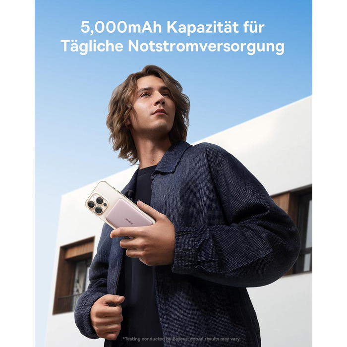 Power Bank Baseus Picogo AM41: Тонкий Magsafe Пауербанк, PD 20W, 5000mAh, Рожевий, з USB-C кабелем для iPhone 17/16/15/14/13/12