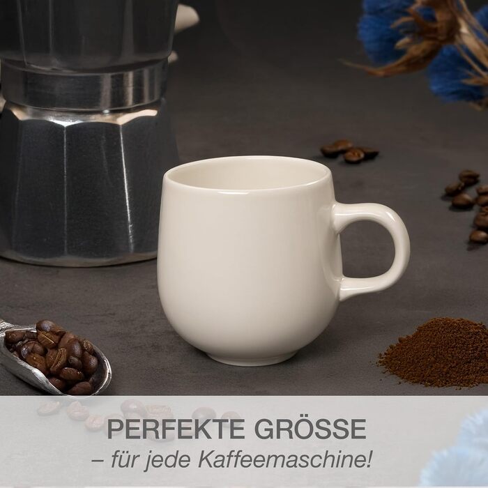 Набір кавових чашок Moritz & Moritz ALHAMBRA, 6 шт., кремовий колір, 380 мл, порцеляна. Стильний дизайн з ручкою, для кави, чаю, капучино