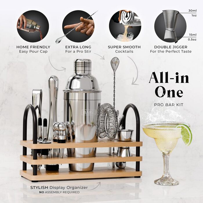 Bare Barrel Mixology Bartender Set - 14 Piece Cocktail Shaker Set with Recipes - Home Bar Accessories & Gift Set