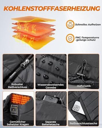 Тепла жилетка для чоловіків з Powerbank 16000mAh, 9 зон обігріву, 3 температурні режими, для активного відпочинку, чорна, L