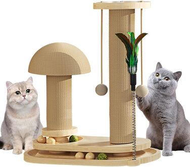 Anyingkai 4-in-1 Interactive Wooden Cat Toy - Wooden Carousel with Balls, Intelligence Toy for Cats (1, A)
