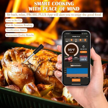 Бездротовий термометр для м'яса Smarte з Bluetooth, 100 м, IPX7, для приготування на грилі, в духовці, BBQ, ротисерії та коптильні