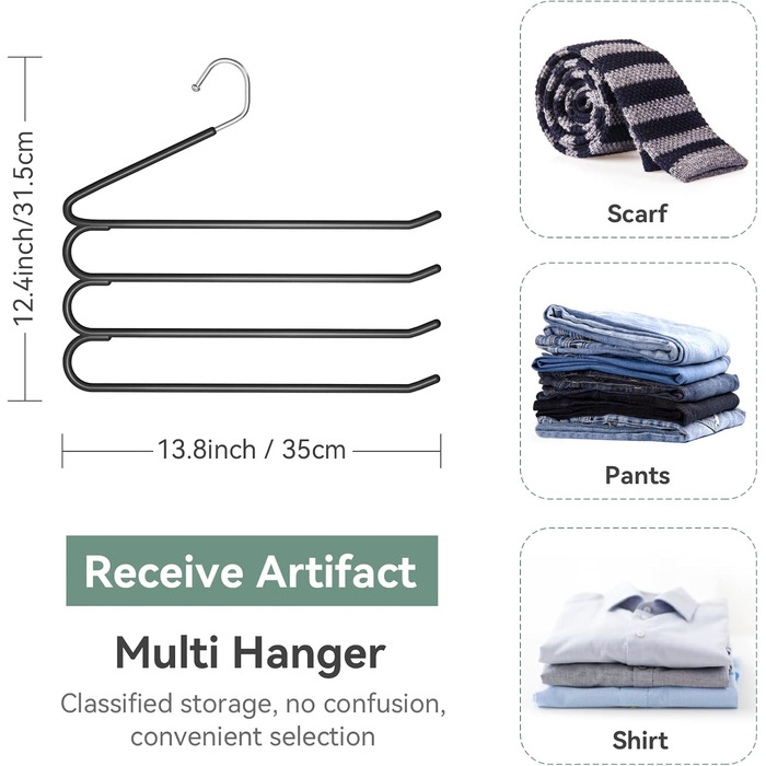 Набір вішалок для штанів, джинсів, краваток та шарфів, нержавіюча сталь, протиковзкі, 3 шт., чорний