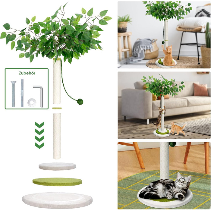 Zvonema Kratzbaum-Kratzstamm Scratching Post with 80 cm Height for Small and Large Cats, Sisal Rope Cat Scratching Post with 1 Interactive Ball, Scratching Pole Cat Furniture, for Indoor Activity, Play