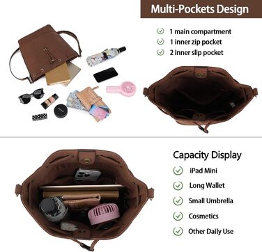 Сумка жіноча AFKOMST через плече, велика м'яка сумка-шопер з двома ременями (темно-коричнева)