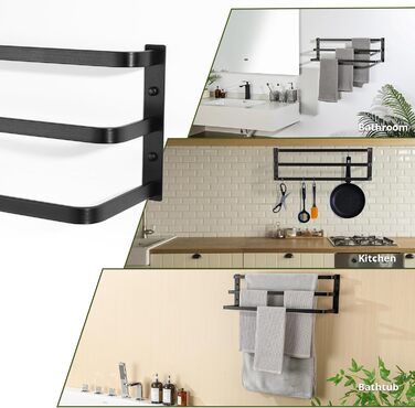 Тримач для рушників SAYAYO, чорний, 64 см, 3 стійки, для ванної кімнати та кухні