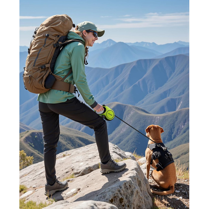 Рулетка для собак Pecute 8м, бісостійка, з набором для збору відходів, 360° без перекручування, для собак середніх та великих (15-50кг), зелена