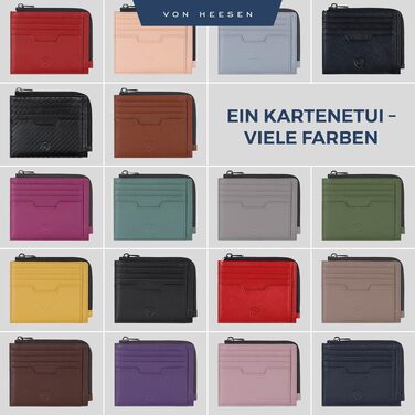Шкіряний RFID картхолдер VON HEESEN з натуральної шкіри наппа, портмоне для кредитних карток на 9 відділень, унісекс (Коньяк/Лаванда)