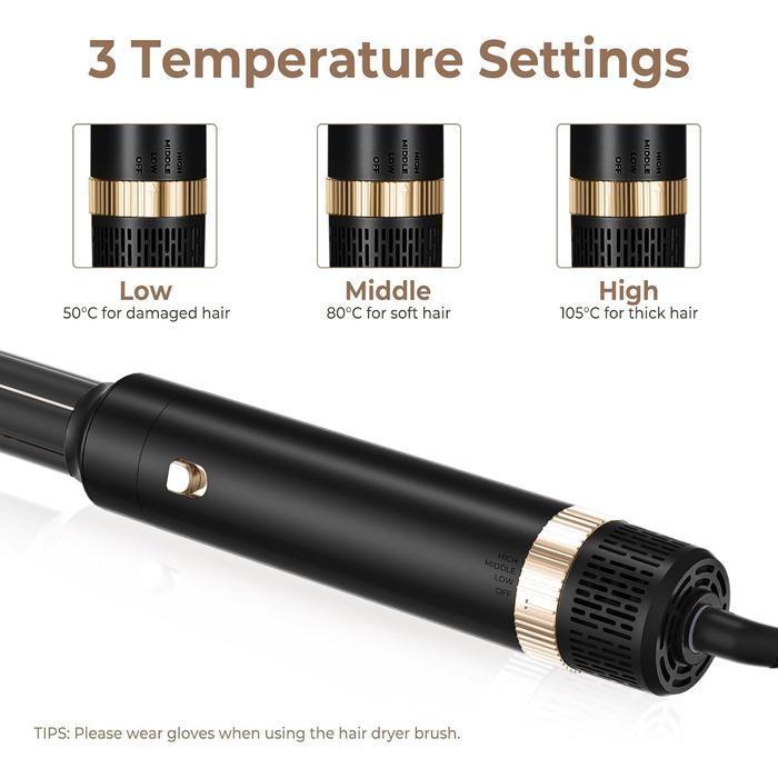 UKLISS Фен-щітка 6 в 1: Локони, об'єм, випрямлення та сушка - 1000W. Набір для створення зачісок з автоматичним завиванням, щітка-фен, круглі щітки, випрямна щітка (Чорний)