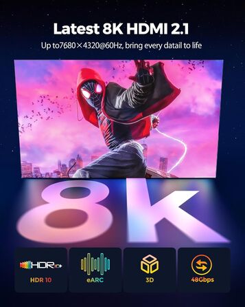 Кабель HDMI 8K Silkland 2.1 з підтримкою eARC - Сертифікований для PS5, Fire TV, HDTV, Laptop (10 метрів)