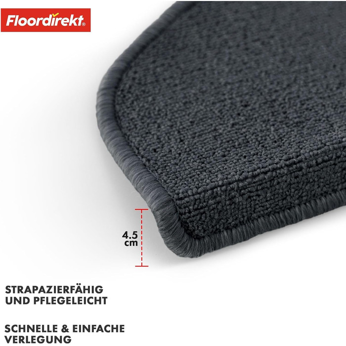 Килимок для сходів Floordirekt 15 шт. (65x23 см, напівкруглий, антрацит) - самоклеючий, для внутрішніх сходів