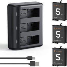 Акумулятор K&F Concept OSMO Action 5 2100mAh + Зарядний пристрій 3-слотовий + Експрес-кейс для карт, сумісний з DJI OSMO Action 5 Pro, Action 4, Action 3 та Osmo 360