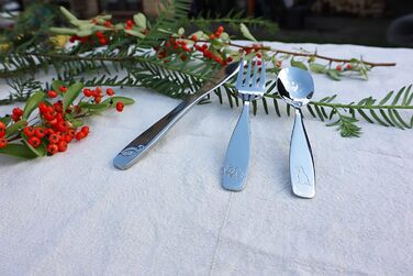 Набір дитячого столового приладдя EXZACT Kinderbesteck Set 18-ти частинний з нержавіючої сталі, від 2 років, безпечні ножі, 6 виделок, 6 ножів, 6 ложок (Dino X 18)