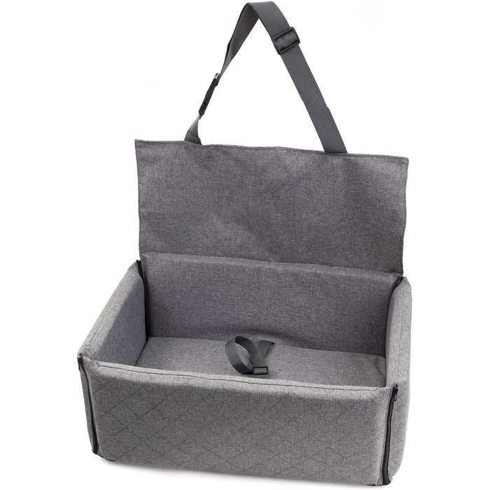 Автомобільний сидіння для собак середніх та великих порід, сіре, розмір M (60x41 см), матеріал: поліестер (імітація льону)