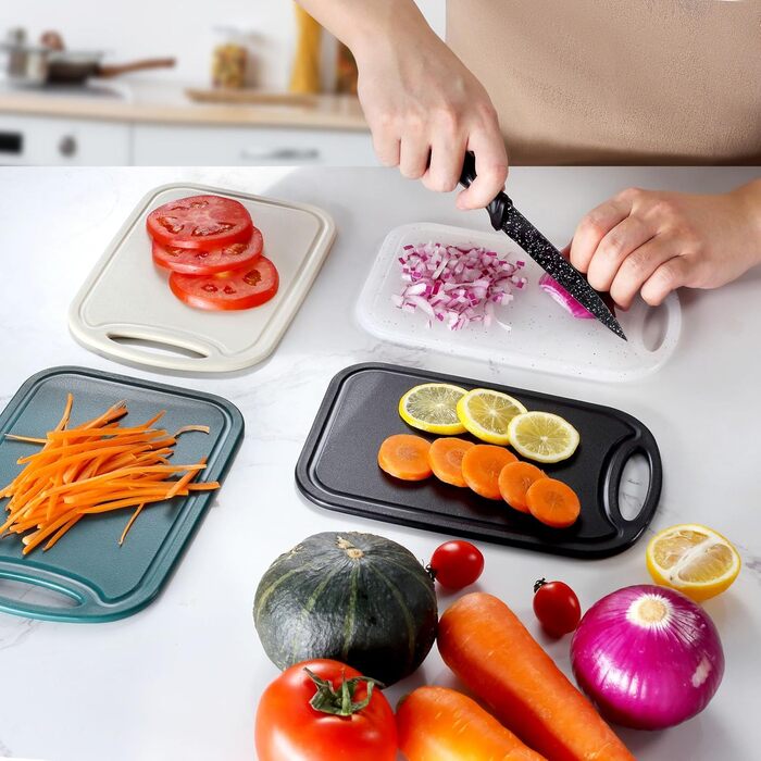 Набір з 6 сніданкових дощок Hunnycook 22x15 см, антибактеріальні, пластикові, з соковою канавкою, нековзкі, без BPA, чорні, для нарізки, підходять для посудомийної машини