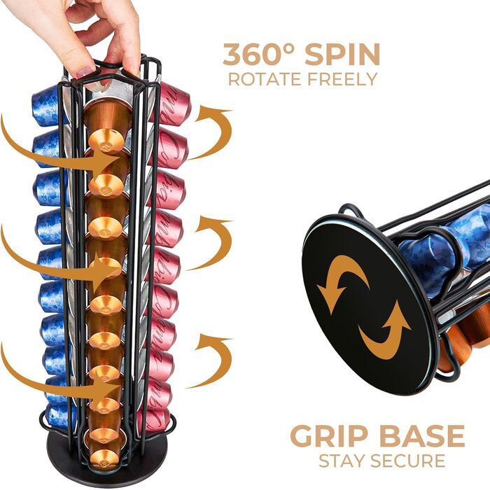 Тримач для капсул Nespresso MOLEDINO – органайзер для 40 капсул, обертання 360°, чорний