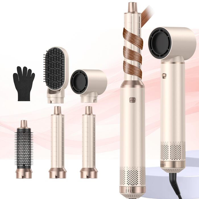 Набір для укладки волосся 5 в 1 Haarstyler: фен, круглі щітки, плойка для локонів, термощітка. Ідеально для випрямлення, сушіння, створення об'єму та локонів.