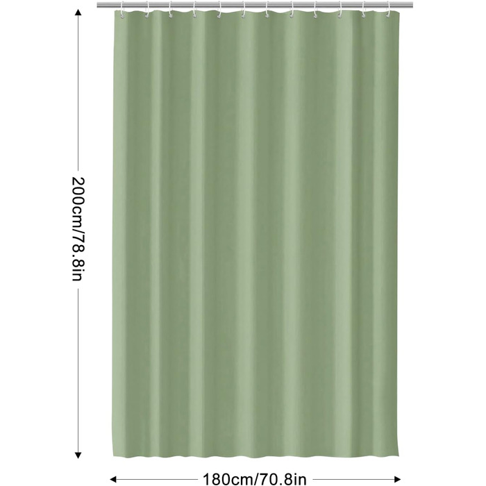 Завіса для душу 180x180 см, водонепроникна, антигрибкова, з кільцями (зелена)