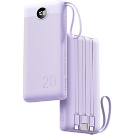 Power Bank VRURC 20000mAh з LED дисплеєм, 22,5W швидка зарядка USB-C, білий/фіолетовий