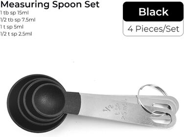 FBHappiness 4-Piece Baking Tool Set with Kitchen Measuring Spoons, Stainless Steel Handle, Measuring Cup with Scale, Measuring Spoons, Kitchen Utensils (Color: 4 Green Cups) (4 Black Spoons)