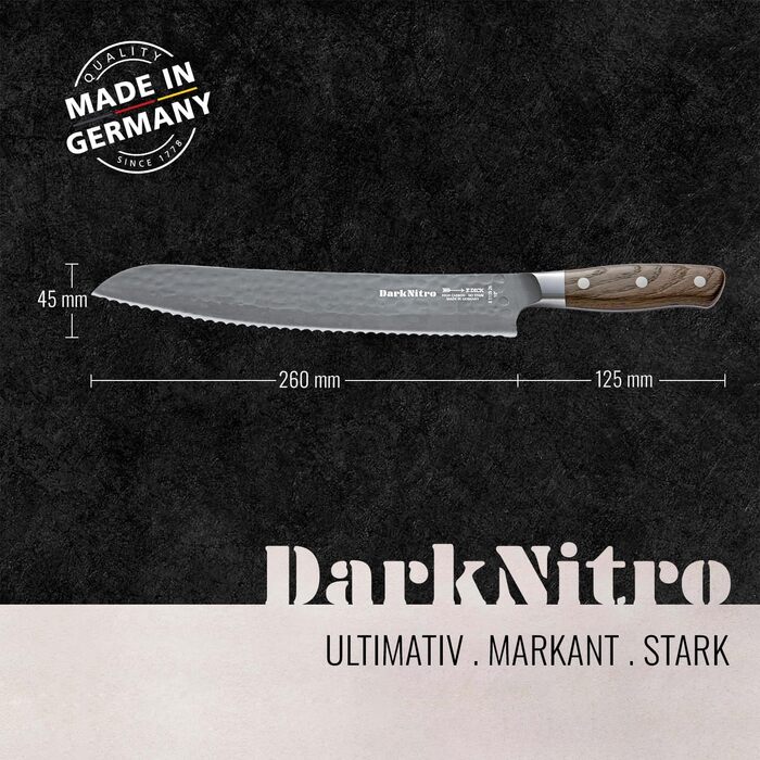 Ніж кухарський F. DICK DarkNitro 21 см - кований, нержавіючий, надзвичайно гострий клинок 61 HRC, ручка з дуба та Hammerschlag, професійний ніж з високоякісної сталі, Made in Germany, 81147212