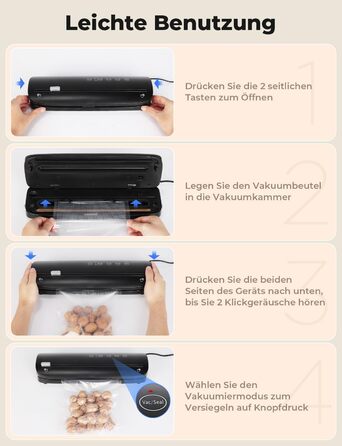 Вакуумний апарат 5 в 1: багатофункціональний вакууматор з вбудованим різаком, вакуумний пакувальник sous vide з 10 пакетами та шлангом, фольгозваріння для продуктів харчування