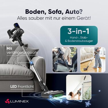 Акумуляторний пилосос 3-в-1 з LED-дисплеєм та індикатором заряду акумулятора | Безщіткова турбощітка для видалення шерсті тварин | Бездротовий пилосос-комлект без мішка для авто, килима та дому