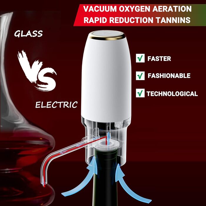 Electric Wine Aerator Pourer, Portable One-Touch Wine Decanter and Wine Dispenser Pump for Red and White Wine Multi-Smart Automatic Wine Oxidation Dispenser, USB Rechargeable (White & Gold)