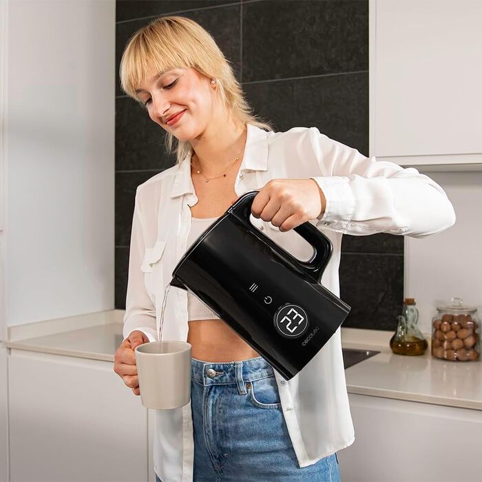 Електричний чайник Cecotec Thermosense 600 Touch Neo, 1.7 л, сенсорний дисплей, 2200 Вт, нержавіюча сталь, 7 температурних режимів, автовимкнення, чорний