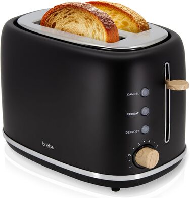 Тостер Nordic з широким слотом, 2-х місний, 6 рівнів підсмажування, з функціями підігріву, відключення, розморожування, крихтозбірником, північний дизайн, 870 Вт, чорний