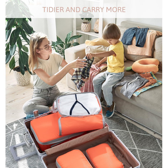 Набір компресійних кубиків для валіз Meowoo (4 шт.) - Органайзер для подорожей, водонепроникний (XL, L, 2×M), для ручної поклажі та валіз, помаранчевий