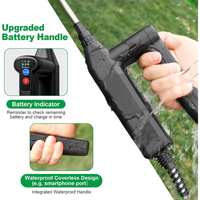 SYLSTAR Battery-Powered Sprayer with 3 Spray Speeds, 7.4V Powerful Electric Plant Sprayer, 4 Adjustable Nozzles Electric Sprayer, 8m Hose and 60cm Extendable Spray Wand